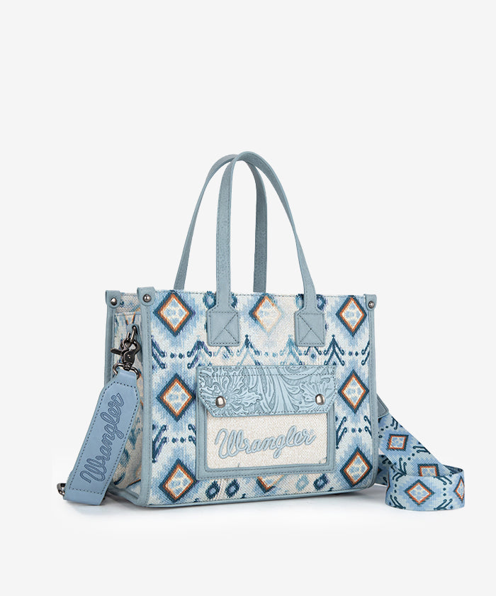 Wrangler Aztec Concealed Carry Canvas Tote Bag Set - NAVY / TOTE BAG