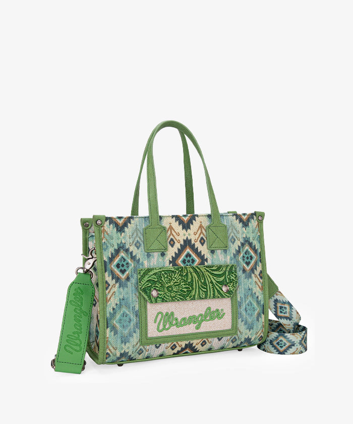 Wrangler Aztec Concealed Carry Canvas Tote Bag Set - GREEN / TOTE BAG