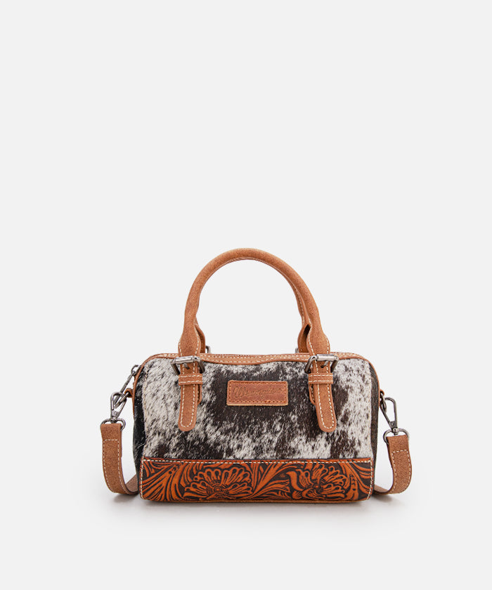Wrangler Genuine Hair-On Cowhide Barrel Bag - BROWN
