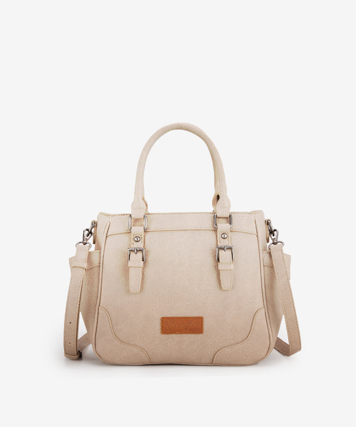 Wrangler Buckle Leather Tote Bag - TAN