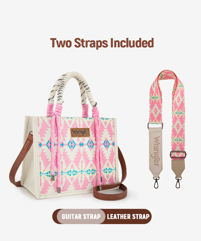 Wrangler Southwestern Print Rope Tote Bag - LIGHT PINK / TWO STRAPS - Ship In Early July