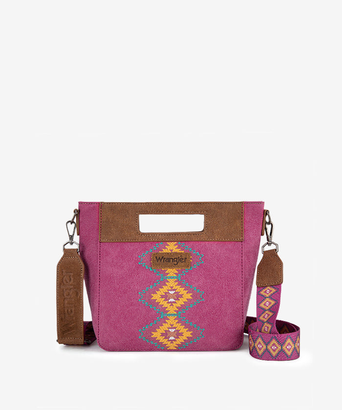 Wrangler Aztec Embroidered Crossbody Bag - HOT PINK