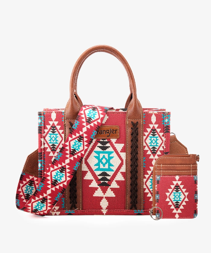 Wrangler Southwestern Crossbody Tote Bag - BURGUNDY / MEDIUM TOTE & CARD HOLDER