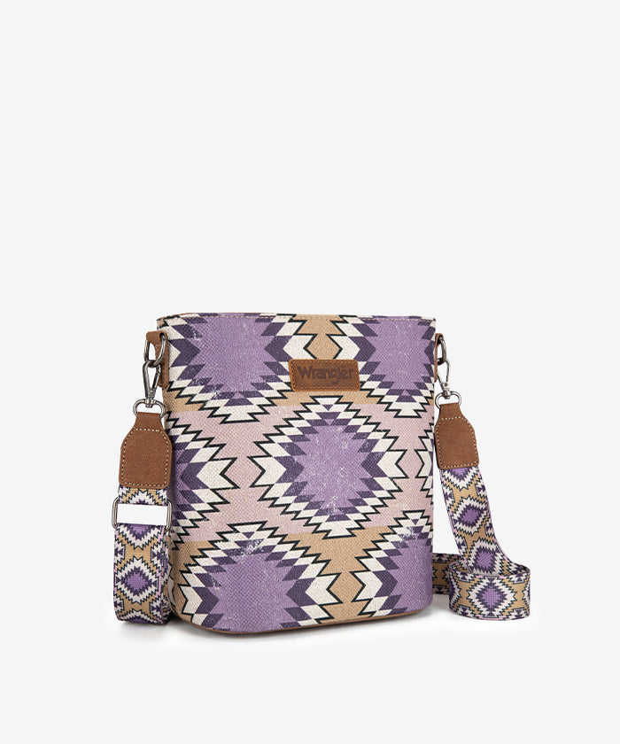 Wrangler Dual Sided Print Canvas Shoulder Bag - PURPLE / GUITAR STRAP