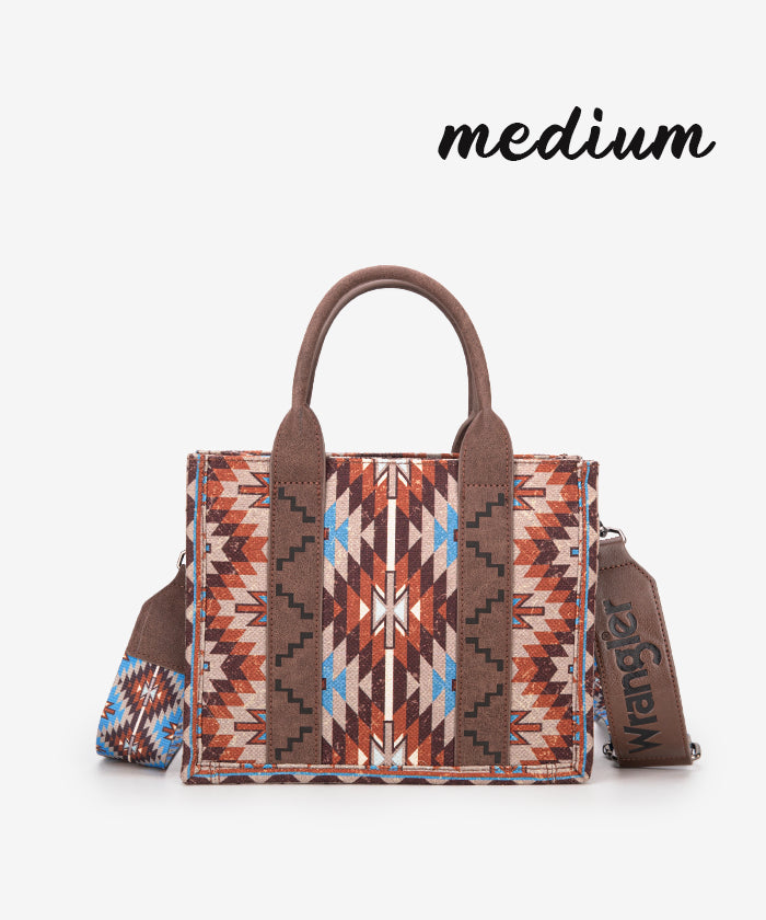Wrangler Aztec Print Whipstitch Canvas Tote Bag Set - COFFEE / MEDIUM TOTE