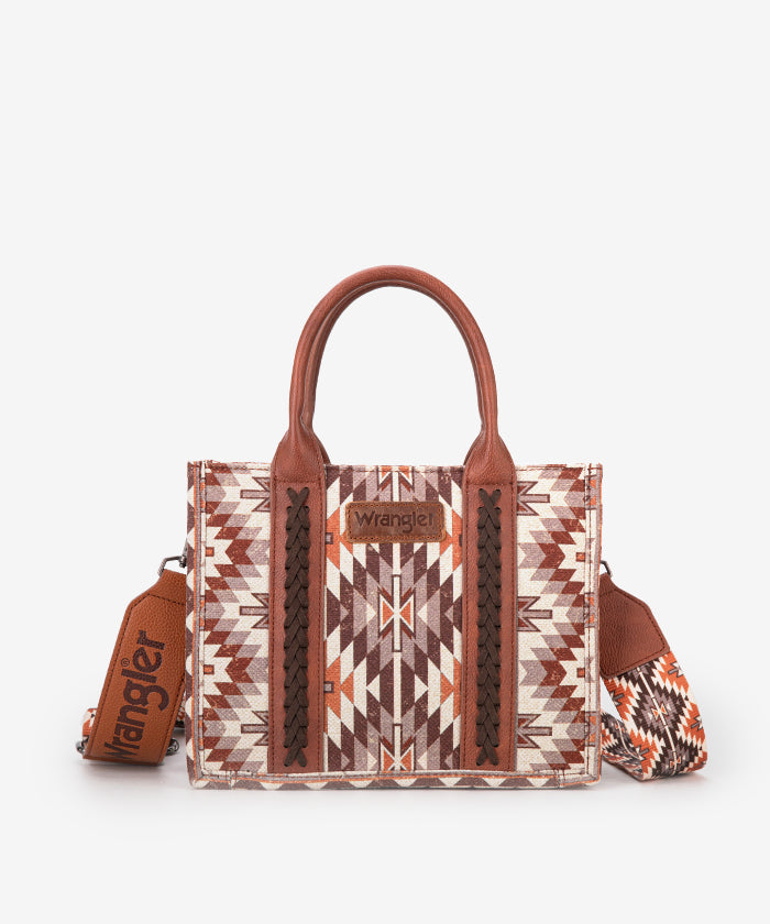 Wrangler All-Over Aztec Print Canvas Tote Bag - BROWN