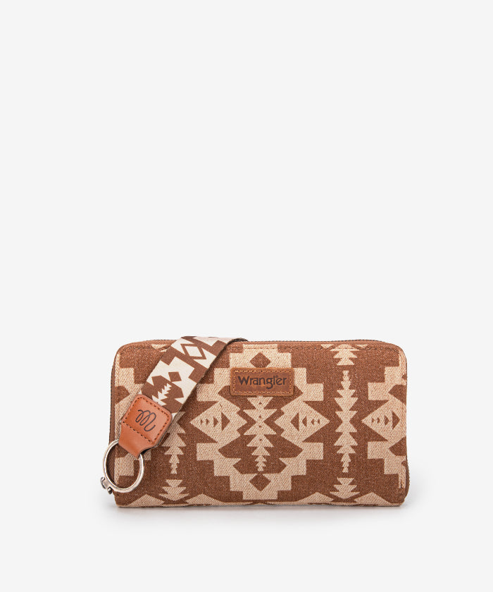 Wrangler Aztec Print Tote Bag Set - BROWN / WRISTLET