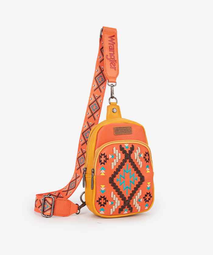 Wrangler Aztec Embroidered Whipstitch Sling Bag - ORANGE / SLING BAG