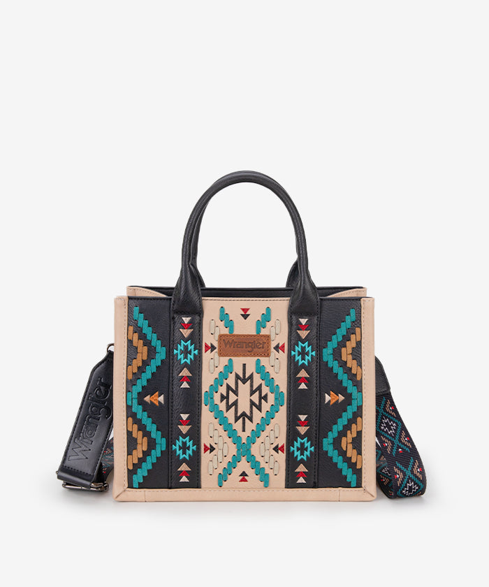 Wrangler Aztec Embroidered Whipstitch Tote Bag - BLACK