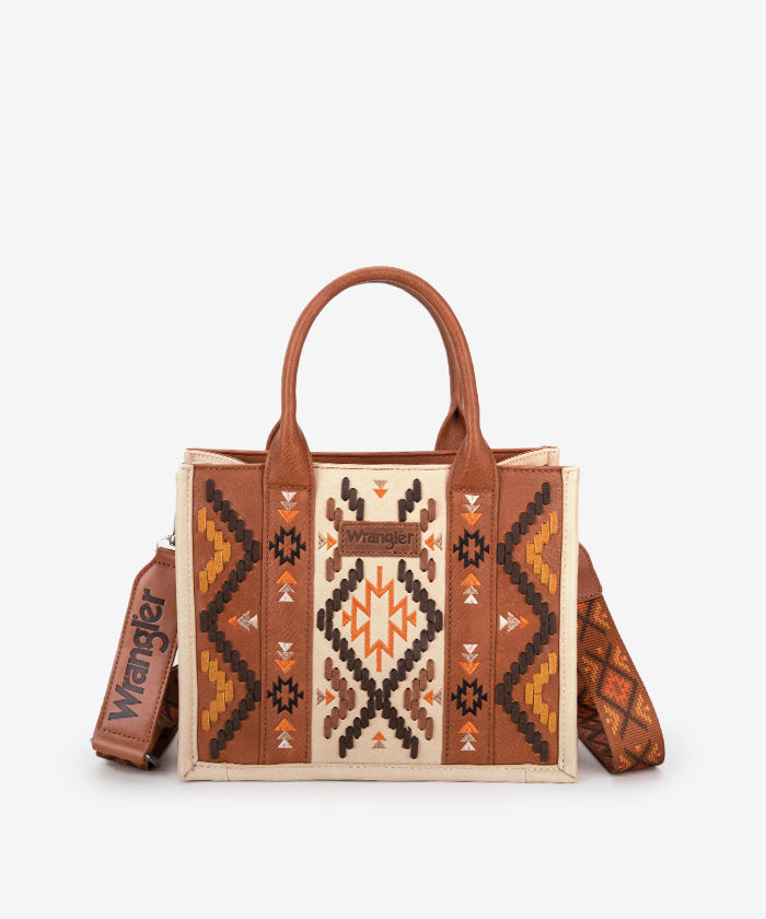 Wrangler Aztec Embroidered Whipstitch Tote Bag - BROWN