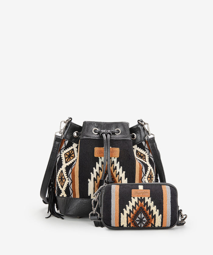 Wrangler Aztec Knitted Bucket Bag Set - BLACK / BUCKET & CROSSBODY