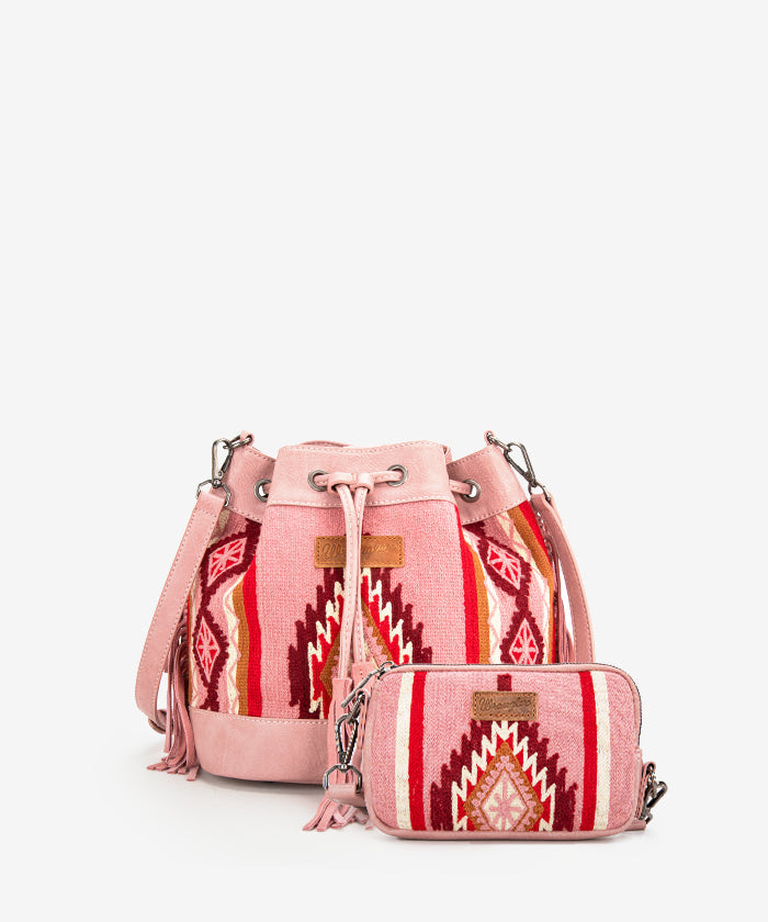 Wrangler Aztec Knitted Bucket Bag Set - HOT PINK / BUCKET & CROSSBODY