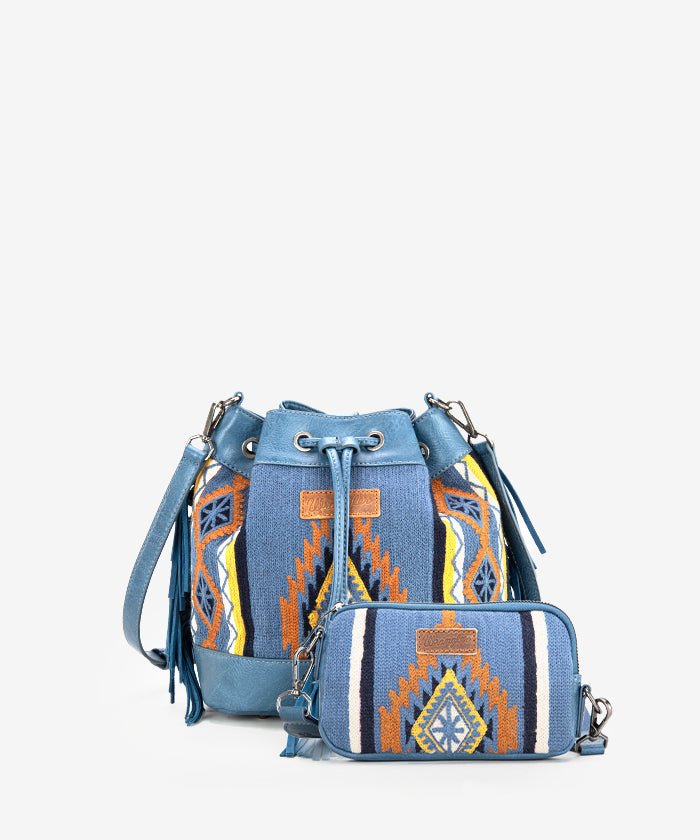 Wrangler Aztec Knitted Bucket Bag Set - JEAN / BUCKET & CROSSBODY