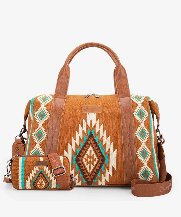 Wrangler Aztec Knitted Trolley Sleeve Duffle Bag - BROWN / DUFFLE & CROSSBODY
