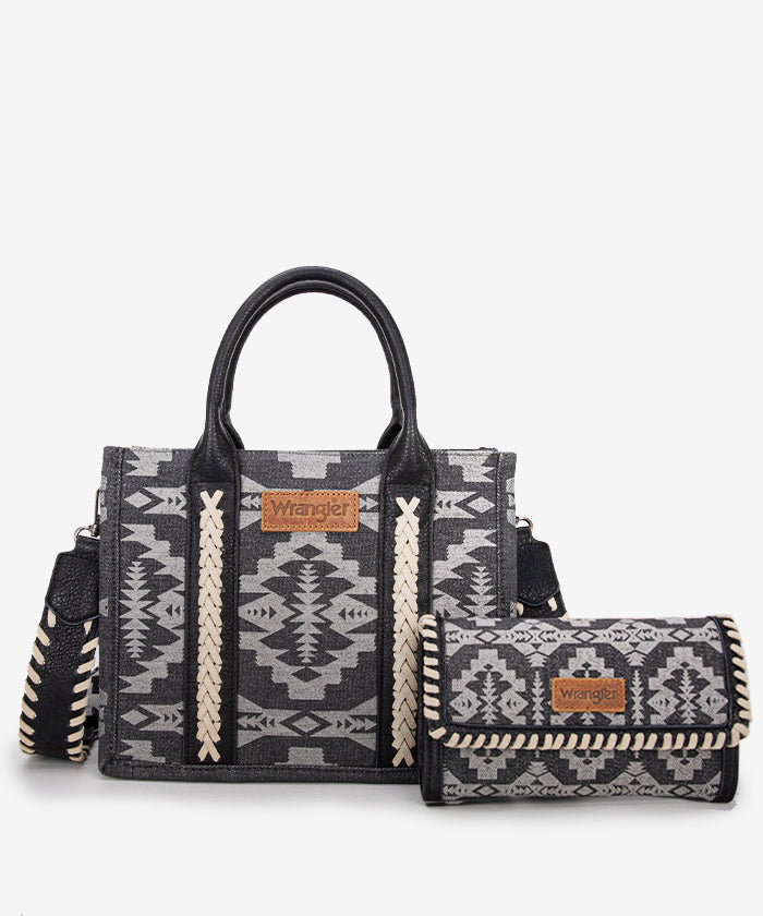 Wrangler Aztec Print Tote Bag Set - BLACK / TOTE BAG & WALLET