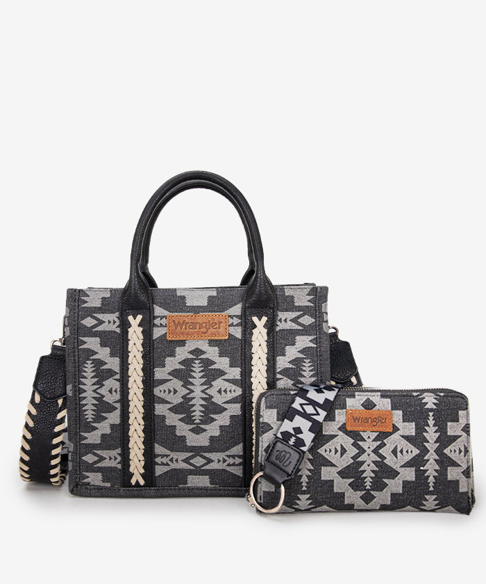Wrangler Aztec Print Tote Bag Set - BLACK / TOTE BAG & WRISTLET