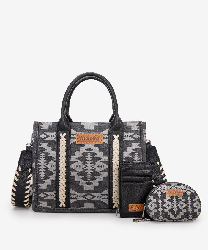 Wrangler Aztec Print Tote Bag Set - BLACK / TOTE BAG & CARD HOLDER