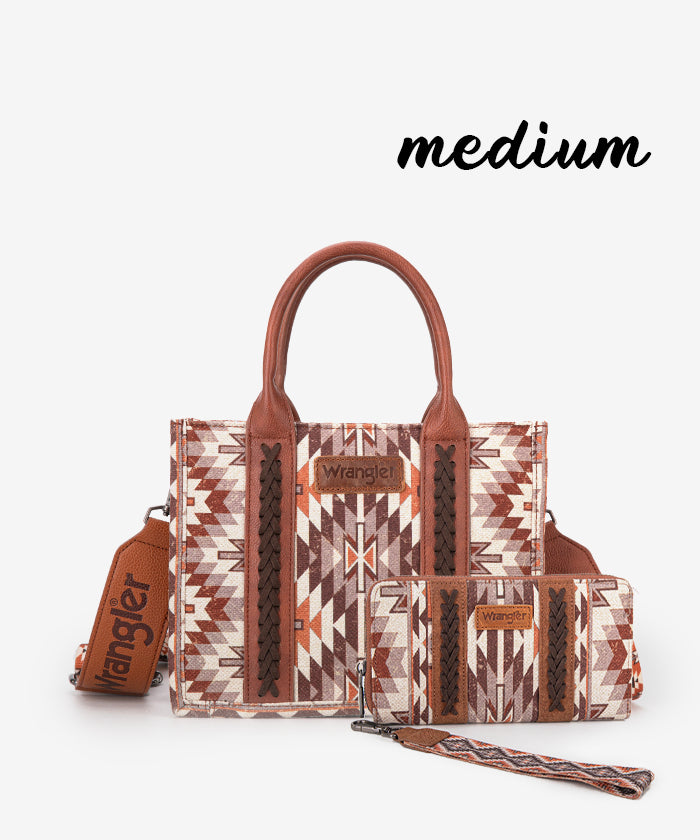 Wrangler Aztec Print Whipstitch Canvas Tote Bag Set - BROWN / MEDIUM TOTE & WALLET