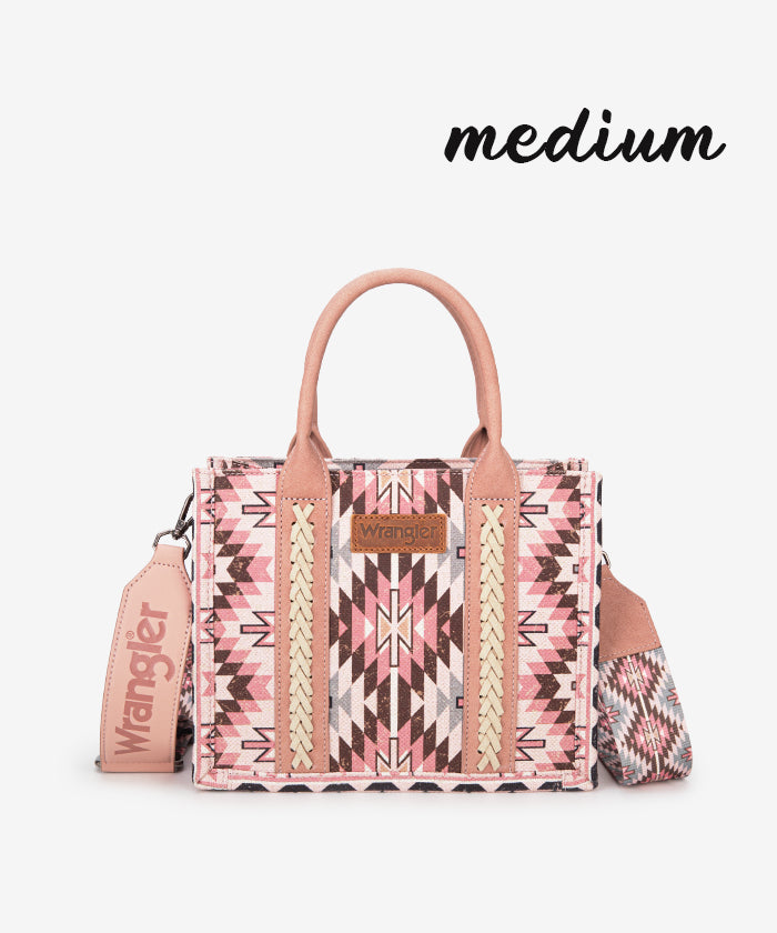 Wrangler Aztec Print Whipstitch Canvas Tote Bag Set - DARK PINK / MEDIUM TOTE