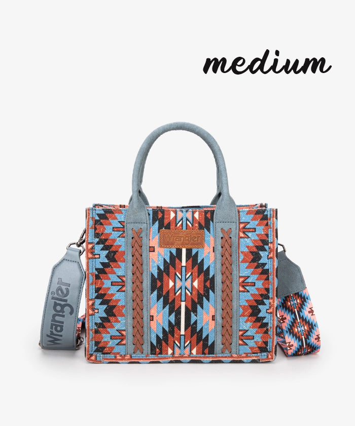 Wrangler Aztec Print Whipstitch Canvas Tote Bag Set - NAVY / MEDIUM TOTE