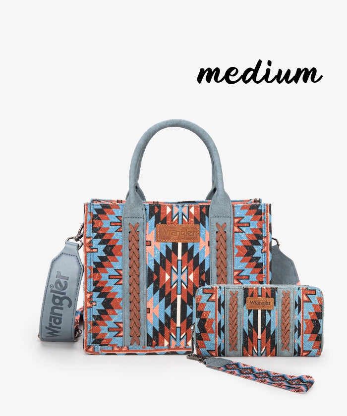Wrangler Aztec Print Whipstitch Canvas Tote Bag Set - NAVY / MEDIUM TOTE & WALLET