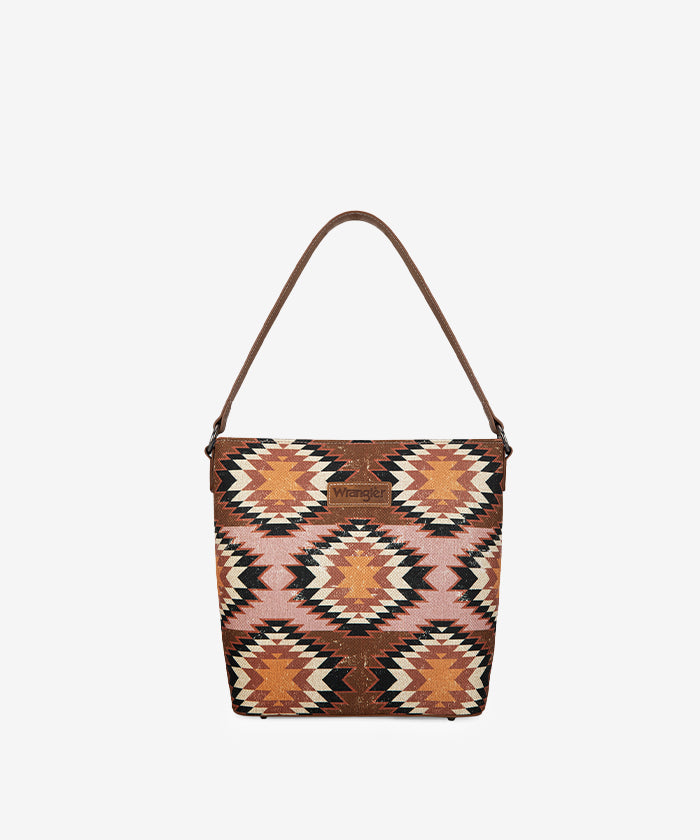 Wrangler Dual Sided Print Canvas Shoulder Bag - BROWN / LEATHER STRAP