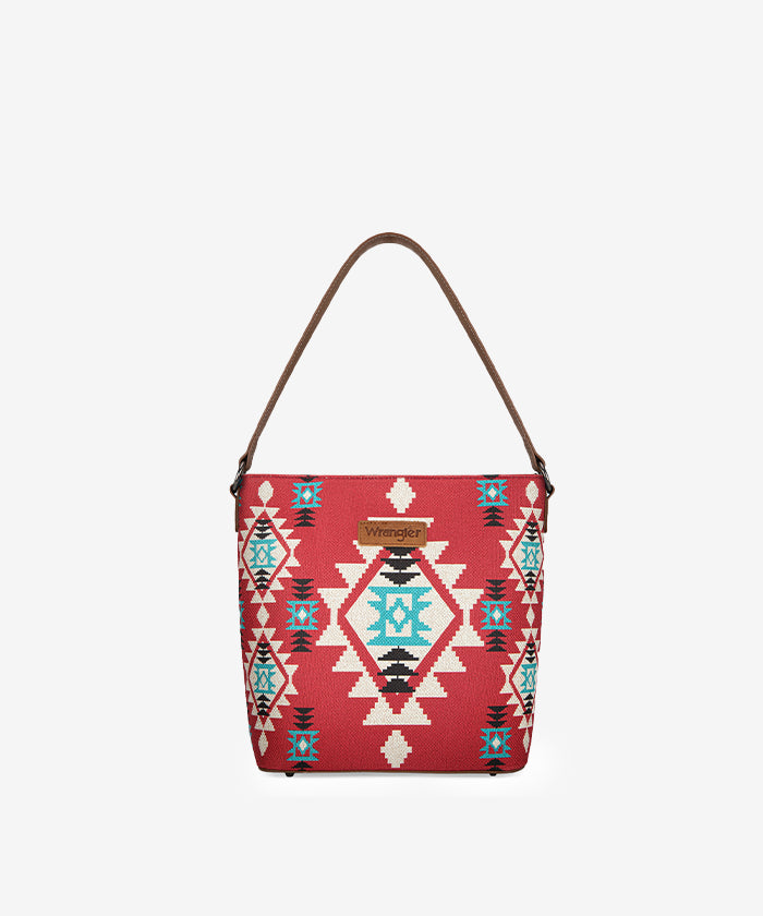 Wrangler Dual Sided Print Canvas Shoulder Bag - BURGUNDY / LEATHER STRAP