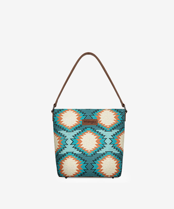 Wrangler Dual Sided Print Canvas Shoulder Bag - TURQUOISE / LEATHER STRAP