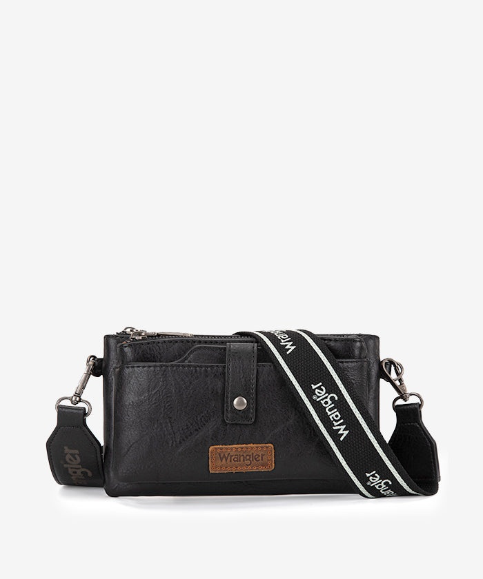 Wrangler Dual Zipper Crossbody Bag - BLACK
