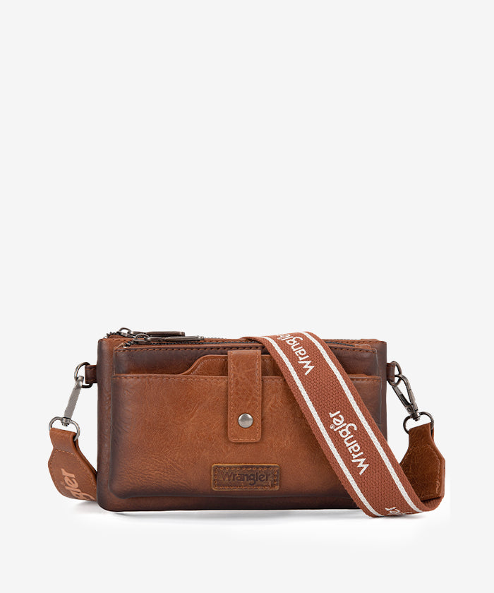 Wrangler Dual Zipper Crossbody Bag - BROWN
