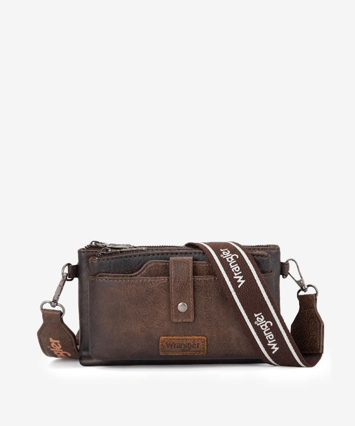 Wrangler Dual Zipper Crossbody Bag - COFFEE