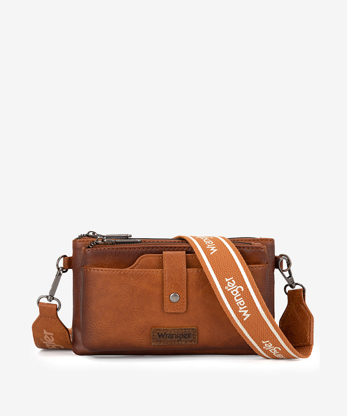 Wrangler Dual Zipper Crossbody Bag - LIGHT BROWN