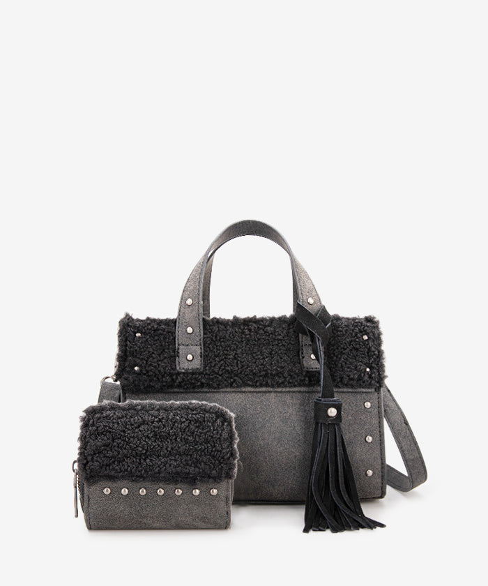 Wrangler Sherpa Tote Bag Set - BLACK / TOTE & WALLET