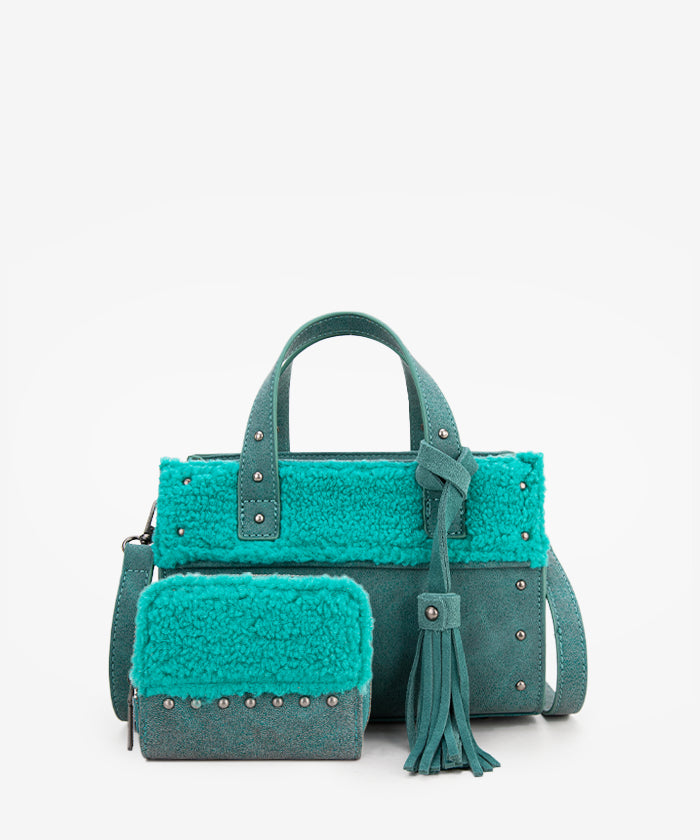 Wrangler Sherpa Tote Bag Set - TURQUOISE / TOTE & WALLET