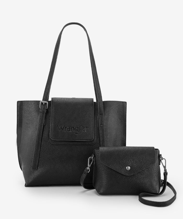 Wrangler Flap Shoulder Bag Set - BLACK