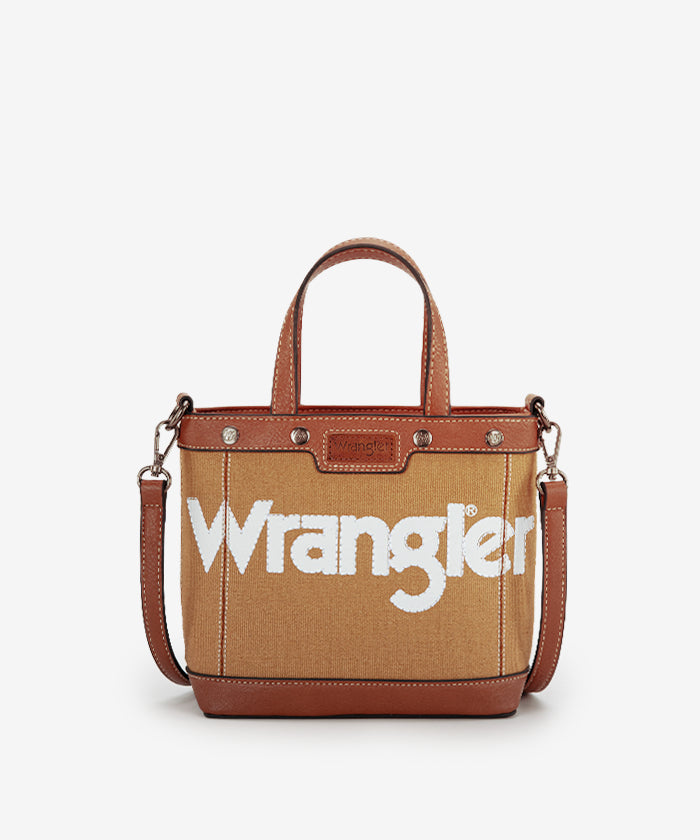 Wrangler Leather Trim Canvas Crossbody Bag - BROWN