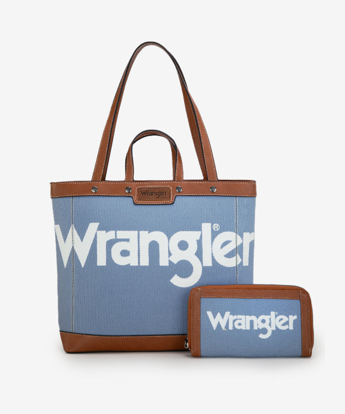 Wrangler Leather Trim Canvas Tote Bag Set - JEAN / TOTE & WALLET