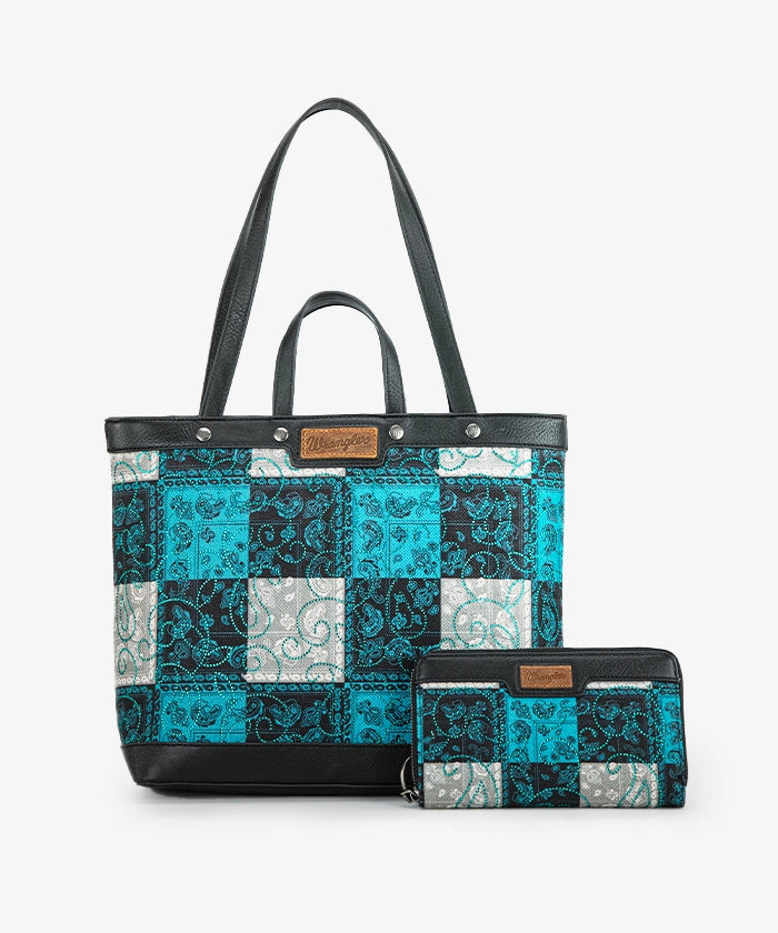Wrangler Paisley Carry Tote Bag Set - TURQUOISE / TOTE & WALLET
