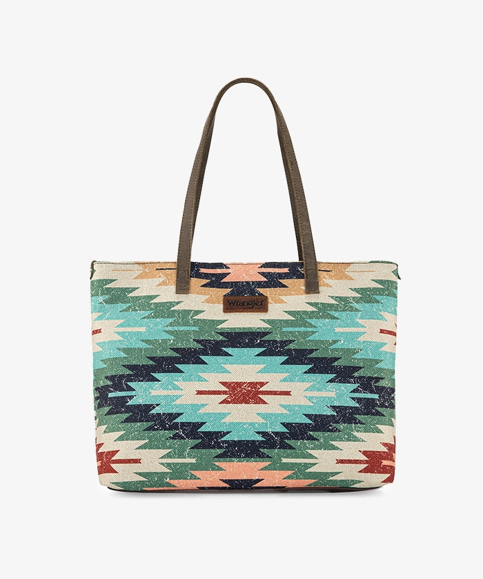 Wrangler Southwestern Dual Sided Print Canvas Tote Bag - LIGHT GREEN