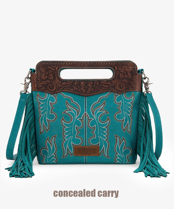Wrangler Tooled Fringe Crossbody Bag - TURQUOISE / MEDIUM (CONCEALED CARRY)