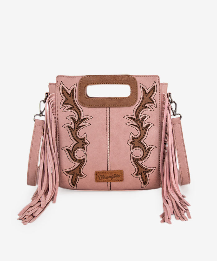 Wrangler Top Handle Embroidered Fringe Tote Bag - PINK