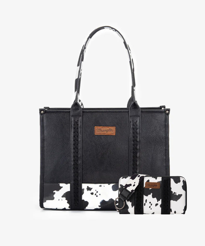 Wrangler Cow Print Wide Tote Bag - BLACK / TOTE & WALLET