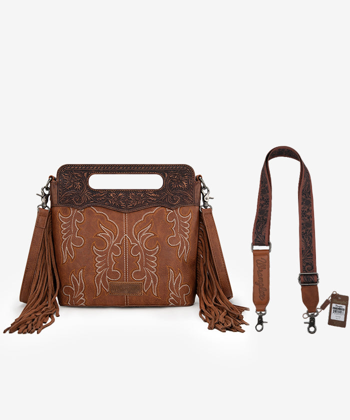 Wrangler Tooled Fringe Crossbody Bag - BROWN / MEDIUM & STRAP