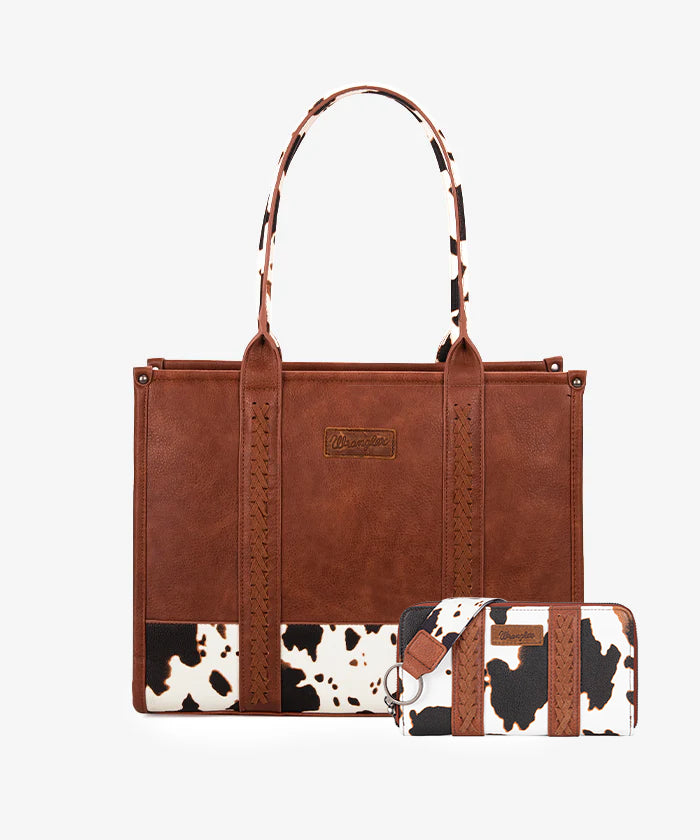 Wrangler Cow Print Wide Tote Bag - BROWN / TOTE & WALLET
