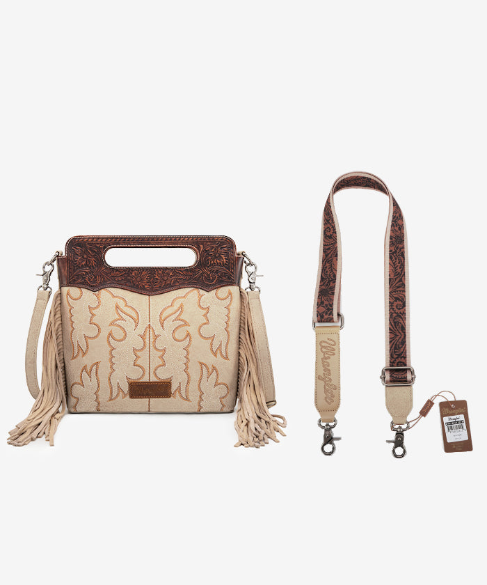 Wrangler Tooled Fringe Crossbody Bag - TAN / MEDIUM & STRAP