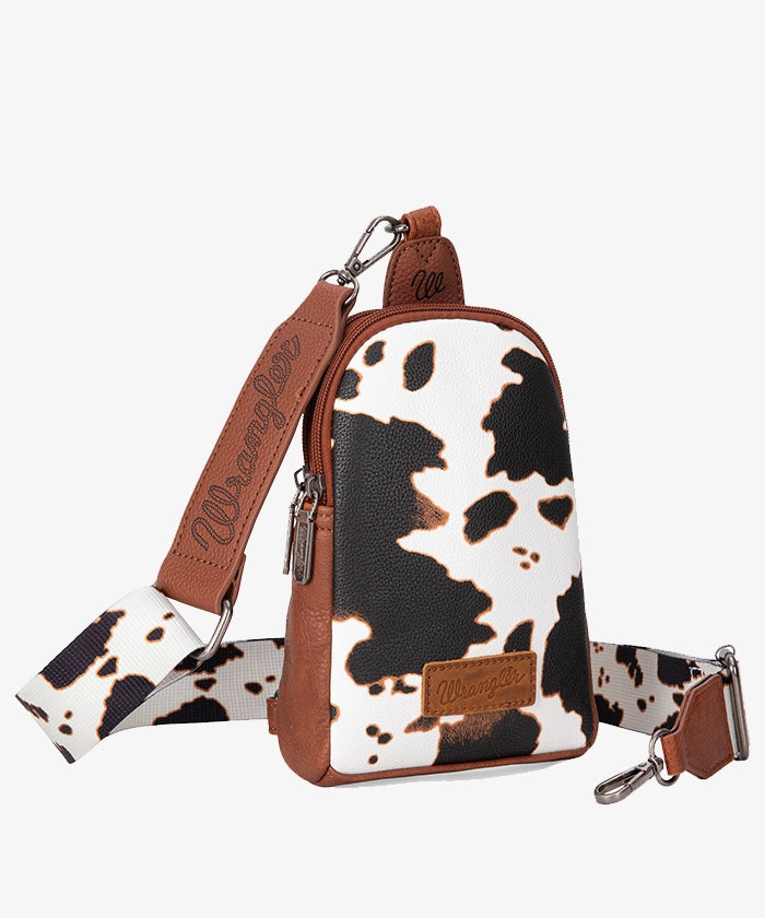 Wrangler Cow Print Concealed Crossbody Bag Set - BROWN / SLING BAG