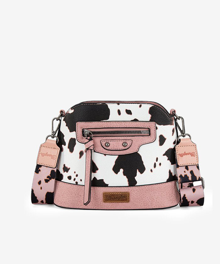 Wrangler Zippered Cow Print Crossbody Bag - LIGHT PINK