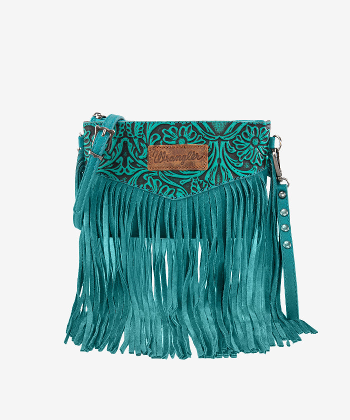 Wrangler Vintage Floral Fringe Crossbody Bag - TURQUOISE