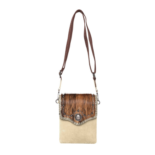 Brown & Metallic Teal Cowhide Wrislet Clutch/Crossbody Handbag