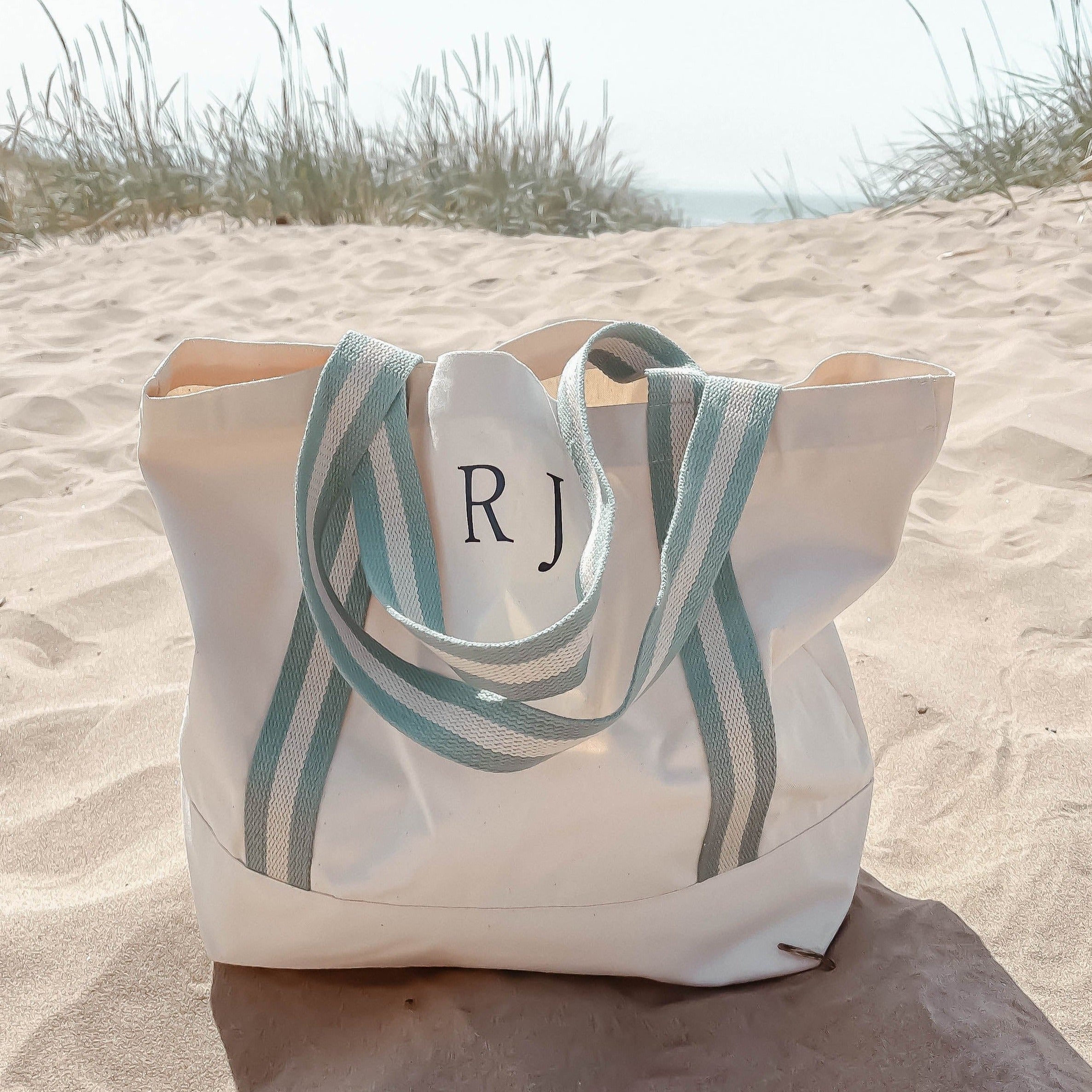 Personalised Beach Bag | Natural & Aqua